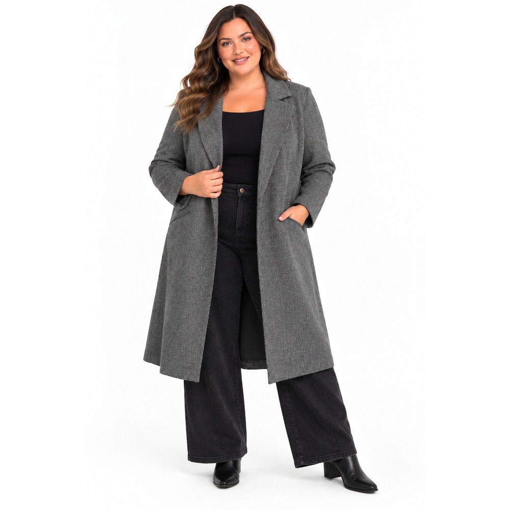 TORRID Gray Herringbone Longline Duster Blazer Lightweight Jacket Size 2/2X NWT